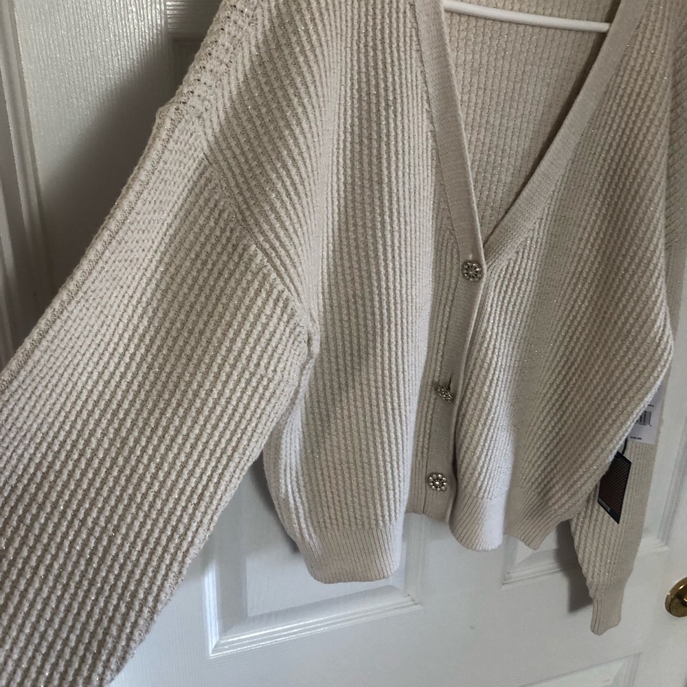 FISHERMEN Ivory chunky slouchy waffle Ribbed Knit Cardigan - Picture 4 of 16